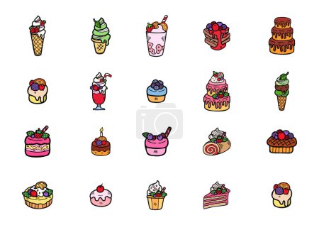 Téléchargez les illustrations : Desserts crus mignons ensemble de boulangerie - en licence libre de droit