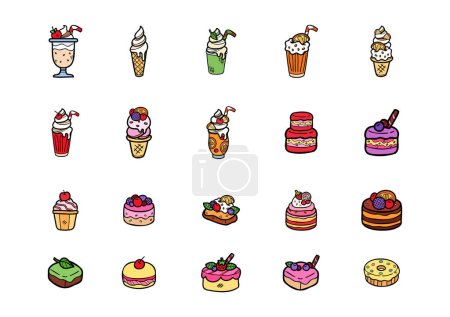 Illustration for Cute handraw desserts bakery set - Royalty Free Image