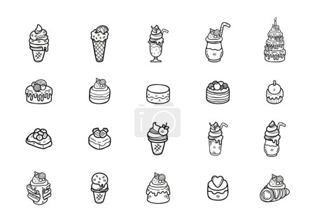 Ilustración de Lindo handraw doodle postres panadería conjunto negro y blanco color - Imagen libre de derechos