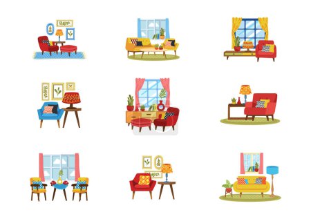 Illustration for Furniture in living room collection flat style - Royalty Free Image
