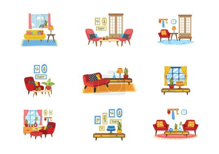 Illustration for Furniture in living room collection flat style - Royalty Free Image