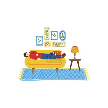 Ilustración de Ilustración de un hombre probado y relajante en la sala de estar - Imagen libre de derechos
