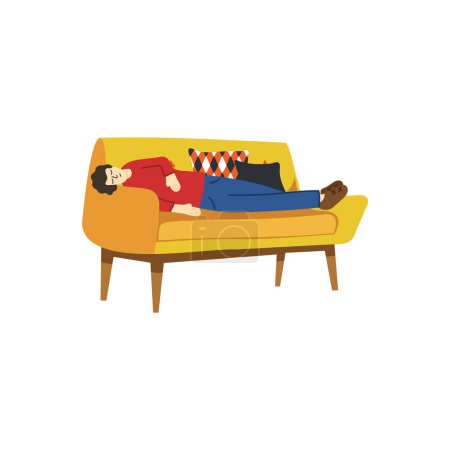 Illustration for Illustration of a man tried and relaxing on couch - Royalty Free Image