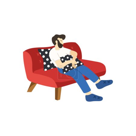 Illustration for Illustration of a man tried and relaxing on couch - Royalty Free Image