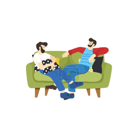 Ilustración de Ilustración de dos hombres probados y relajantes en el sofá - Imagen libre de derechos