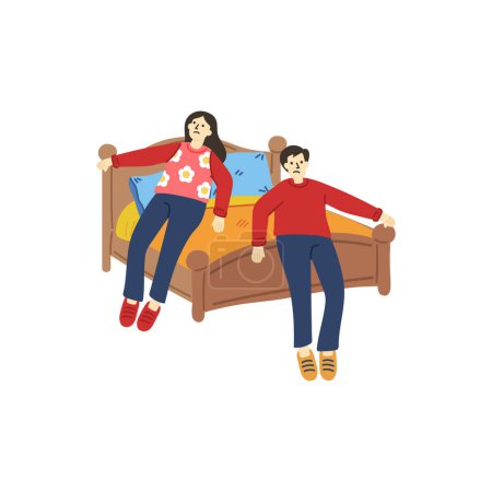 illustration of couple tried and relaxing on bed