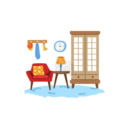 Ilustración de Un conjunto de muebles en sala de estar ilustración de estilo plano - Imagen libre de derechos