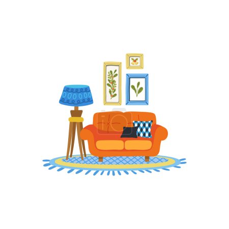 Illustration for A set of furnitures in living room flat style illustration - Royalty Free Image