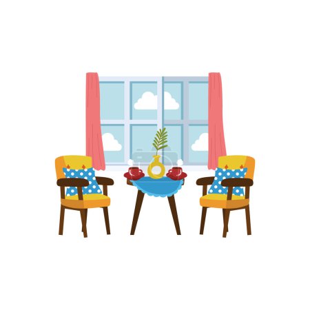 Ilustración de Un conjunto de muebles en sala de estar ilustración de estilo plano - Imagen libre de derechos