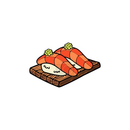 Téléchargez les illustrations : Isoler sashimi sushi japonais nourriture plat style illustration - en licence libre de droit