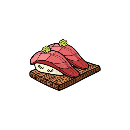 Téléchargez les illustrations : Isoler sashimi sushi japonais nourriture plat style illustration - en licence libre de droit