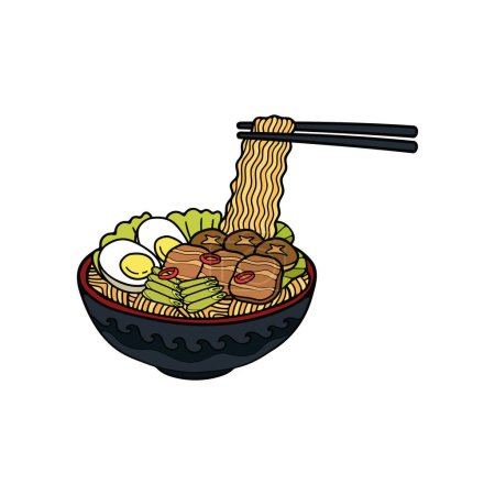 Téléchargez les illustrations : Isoler suki yaki japonais nourriture plat style illustration - en licence libre de droit