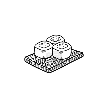 Téléchargez les illustrations : Noir et blanc isoler sashimi sushi japonais nourriture plat style illustration - en licence libre de droit