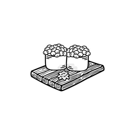 Téléchargez les illustrations : Noir et blanc isolat ikura sushi set japonais nourriture plat style illustration - en licence libre de droit