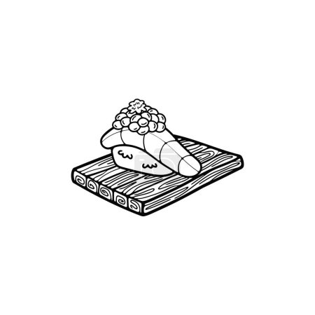 Téléchargez les illustrations : Noir et blanc isoler sashimi sushi japonais nourriture plat style illustration - en licence libre de droit