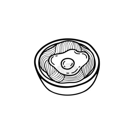 Téléchargez les illustrations : Noir et blanc isoler ramen japonais nourriture plat style illustrations - en licence libre de droit