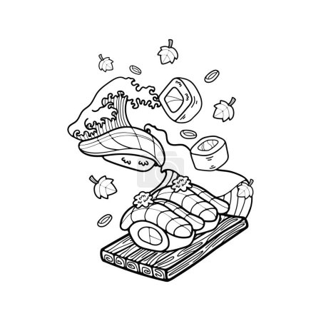 Ilustración de Blanco y negro aislar ramen comida japonesa conjunto plana estilo ilustraciones - Imagen libre de derechos
