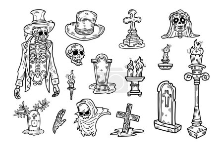Ilustración de Halloween carácter conjunto plana ilustrador sobre fondo - Imagen libre de derechos