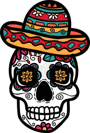 Téléchargez les illustrations : Isoler calavera crâne mexicain illustration dessinée à la main sur fond - en licence libre de droit