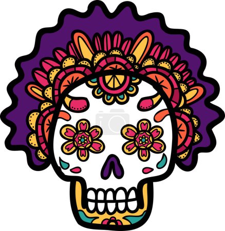 Téléchargez les illustrations : Isoler calavera crâne mexicain illustration dessinée à la main sur fond - en licence libre de droit