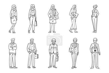 Téléchargez les illustrations : Illustration en noir et blanc du jeu de caractères d'homme d'affaires sur fond - en licence libre de droit