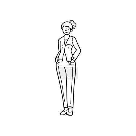Téléchargez les illustrations : Isoler l'illustration en noir et blanc du personnage de femme d'affaires sur fond - en licence libre de droit