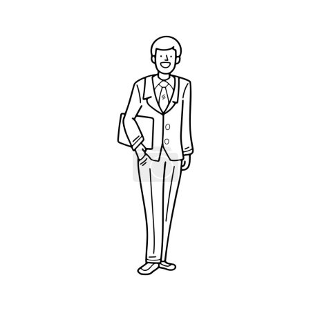 Téléchargez les illustrations : Isoler l'illustration en noir et blanc du personnage d'homme d'affaires sur fond - en licence libre de droit