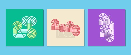 Illustration for Retro style numbers from the 70's. Happy 2023 Year design element for cover, calendar, brochure. - Royalty Free Image