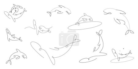 Téléchargez les illustrations : Line art, tattoo illustrations of orcas (also known as killer whales), whales - en licence libre de droit
