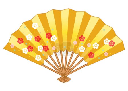 Ilustración de It is a color illustration of a folding fan with a plum pattern.It is an illustration of a folding fan which is a Japanese craft. - Imagen libre de derechos