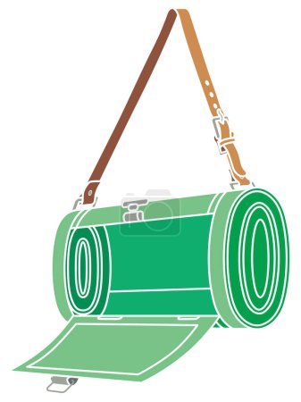 Ilustración de Esta es una ilustración en color de un estuche verde abierto para especímenes botánicos. Es una bolsa que se usa al recolectar plantas al aire libre, y se llama Doran.. - Imagen libre de derechos