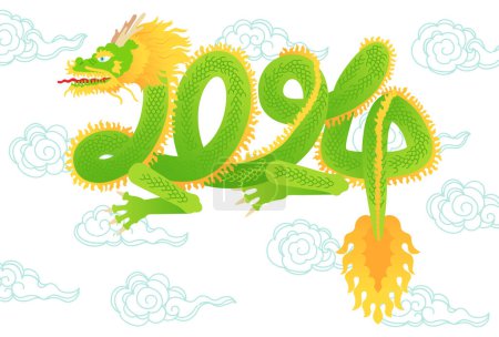 Ilustración de Esta es una tarjeta de Año Nuevo que expresa el año 2024 en el cuerpo de un dragón. Esta es una plantilla de postal creada como una tarjeta de Año Nuevo para el Año del Dragón.. - Imagen libre de derechos