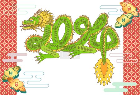 Ilustración de Esta es una ilustración de la tarjeta de Año Nuevo que expresa el año 2024 con el cuerpo de un dragón. Esta es una plantilla de postal creada como una tarjeta de Año Nuevo para el Año del Dragón.. - Imagen libre de derechos