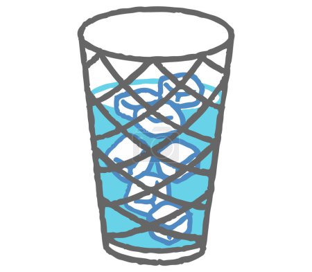 A color illustration of a glass of ice water.A simple illustration icon.