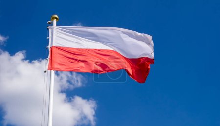 Polish flag against the sky