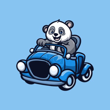 Illustration for Panda Driving Blue Creative Cartoon Illustration - Royalty Free Image