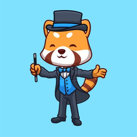 Magician Red Panda Cute Cartoon Illustration