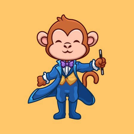 Magician Monkey Cute Cartoon Illustration