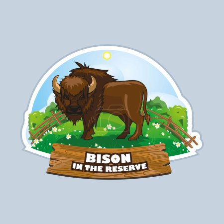 Ilustración de Illustration of a Bison in nature reserve - Imagen libre de derechos