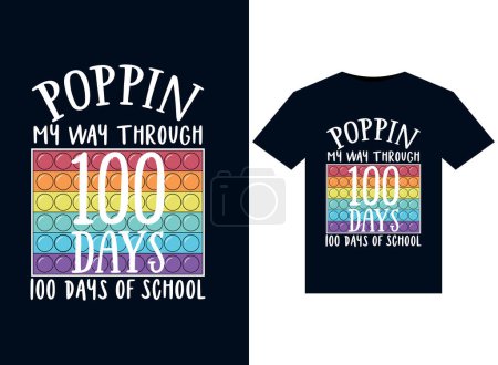 Illustration for Poppin My Way Through 100 Days of school illustrations for print-ready T-Shirts design - Royalty Free Image