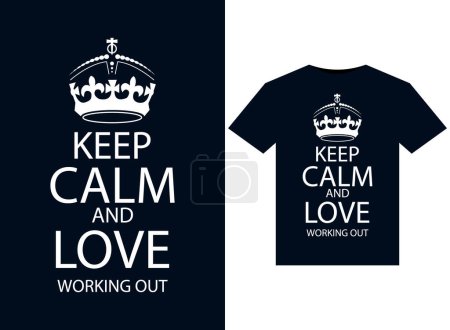 Ilustración de Mantén la calma y el amor trabajando ilustraciones para el diseño de camisetas listas para imprimir - Imagen libre de derechos