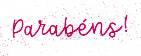 Téléchargez les illustrations : Main cursive mot rouge Joyeux anniversaire en portugais brésilien avec confettis. Traduction - Joyeux anniversaire - en licence libre de droit