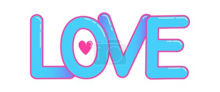 Illustration for Sky blue love word with pink stroke and heart. - Royalty Free Image