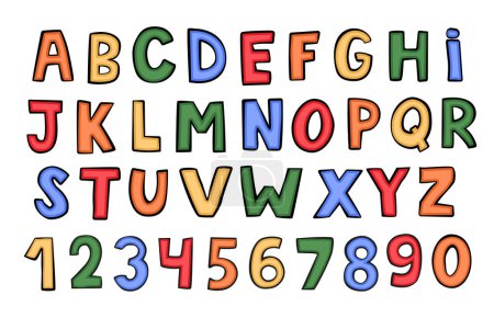 Illustration for Childish irregular cute alphabet. Letters and numbers. Perfect for labels. - Royalty Free Image