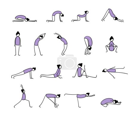Ilustración de Pega posturas de yoga y flexibilidad. Diseño simple y fácil de editar. - Imagen libre de derechos