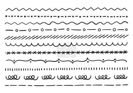 Ilustración de Set de una sola línea en diferentes estilos. Arabesques, zigzag, alambre de púas, enrollado. - Imagen libre de derechos