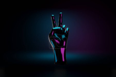 Photo for 3d render. The black hand will press the button. Cyberpunk, metaverse - Royalty Free Image