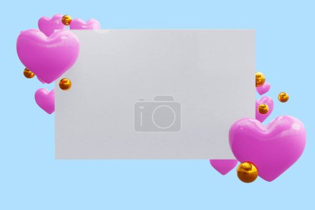 Foto de 3d render. Día de San Valentín. tarjeta de felicitaciones para inscripción con corazones rosados - Imagen libre de derechos