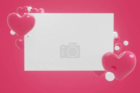 Foto de 3d render. Día de San Valentín. tarjeta de felicitaciones para inscripción con corazones rojos - Imagen libre de derechos