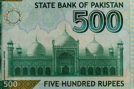 Foto de Badshahi mezquita Lahore en Pakistán 500 rupias billete de banco - Imagen libre de derechos